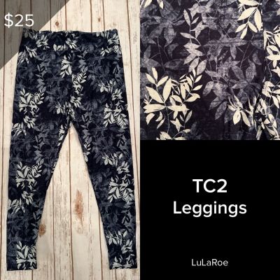 LuLaRoe NEW Leggings TC2 (Tall & Curvy 2) Buttery Soft Sz 18+ Floral Navy Print
