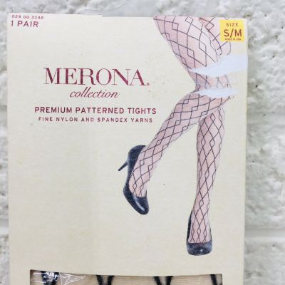 NWT? MERONA S/M Premium Patterned Diamond Vertical Zigzag Stockings Sheer Nude