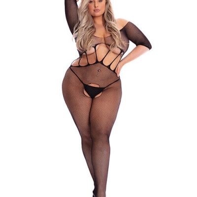 PINK LIPSTICK AMPLIFY FISHNET BODYSTOCKING WITH OPEN CROTCH OS & QN