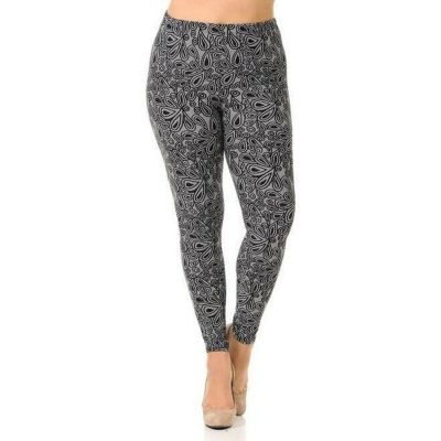 X-Plus Size Soft Netted Petal Black and White Womens Leggings