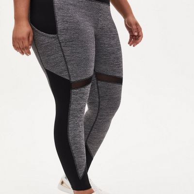TORRID WOMEN'S BLACK GRAY SPACE-DYE POCKETS ACTIVE LEGGINGS PLUS Sz 00