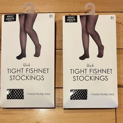 (Qty 2)  Black Tight Fishnet Pantyhose Stockings - One Size