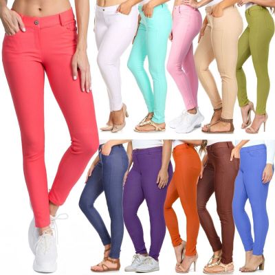 Women's 5 Pocket Color Jeggings Stretchy Pants Jeans Leggings Plus Size Included