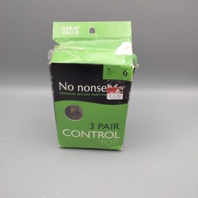 Pkg of 3 No Nonsense Control Top Pantyhose Queen Q Tan Sheer Toe New Open Box