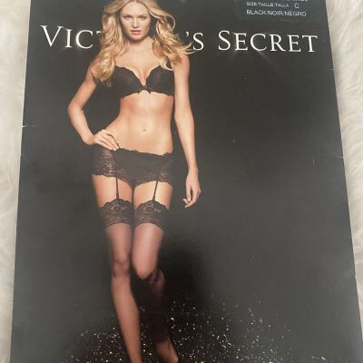 NIP Victoria’s Secret Lace Top Sheer Stockings Black Size C