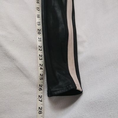 SPANX Black Faux Leather White Side Stripe Leggings Womens Size Medium