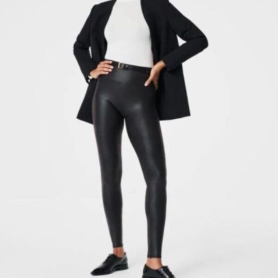 Spanx Faux Leather Leggings Black Women’s Size Large High Rise