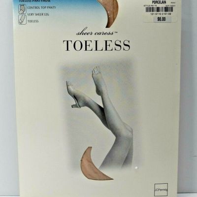 JC Penney Sheer Caress Toeless Pantyhose Size Long PORCELAIN Control Top