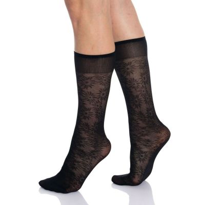 Sheer Knee High Socks for Women 8 Pairs Flower Patterned Stockings