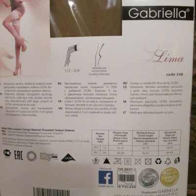 GABRIELLA LIMA ROSE MOTIF HOLD UP STOCKINGS BLACK & BEIGE SIZE 1-2 EX- S 3-4 M-L