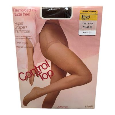 JCPenney Super Shaper Pantyhose Short Taupe 41 Reinforced Toe Nude Heel