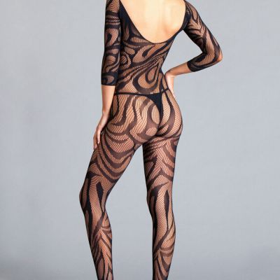 sexy BE WICKED scoop NECK long QUARTER sleeve SWIRL print BACKLESS body STOCKING