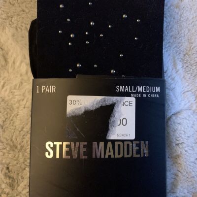 Steve Madden Black Panty  Fashion Tights Stockings Black W Silver Studs S/M