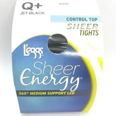 L'eggs Sheer Energy Control Top Jet Black Sheer Tights  ~ Q+ Jet Black 95701