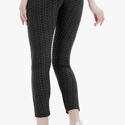 Women's Leggings Textured High Waisted Butt Lift Booty Yoga Workout Sz Large