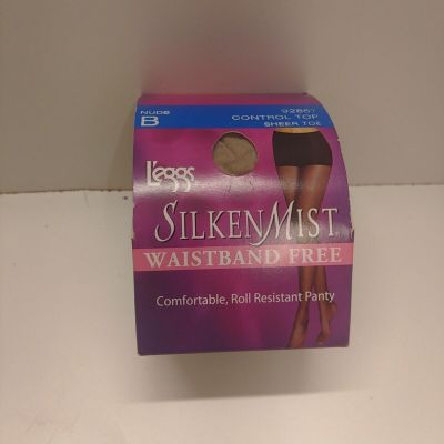 Leggs Silken Mist Control Top Pantyhose Nude Silky Sheer No-Roll Waist Size B