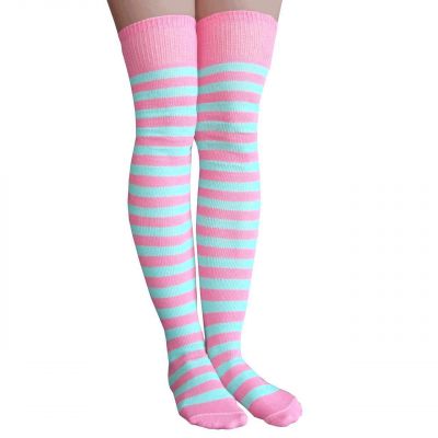 Pink/Mint Striped Thigh Highs