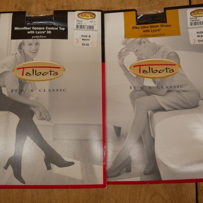 2 Talbots silky sheer woman’s control top panty hose soft black Navy  size B