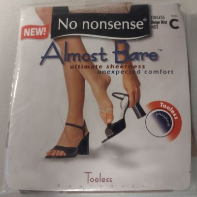 NEW SEALED NO NONSENSE ALMOST BARE TOELESS PANTYHOSE SIZE C BEIGE MIST N03