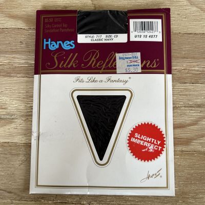 Hanes Silk Reflections Silky Control Top Sandalfoot CD Classic Navy 717 READ