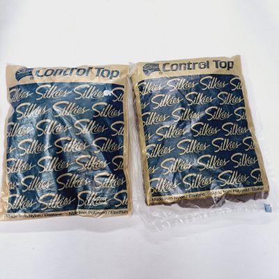 2 Pair Vintage Silkies Pantyhose Nylons Control Top Size Small Taupe Nos