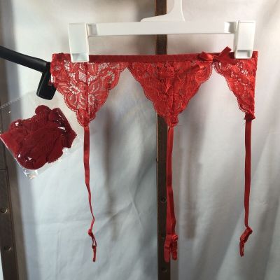 Sexy Women's Red Lace Garter Belt Thigh-Highs Stockings Set