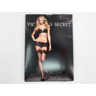 Vintage Victoria's Secret Lace Top Thigh High Stockings Black Sz B Discontinued