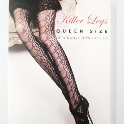 Yelete Killer Legs Fishnet Pantyhose Stocking Decorative Bow Lace Up Size Queen