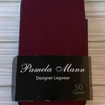 Pamela Mann Designer Legwear 50 Denier Tights Pantyhose Burgundy Made In Italy