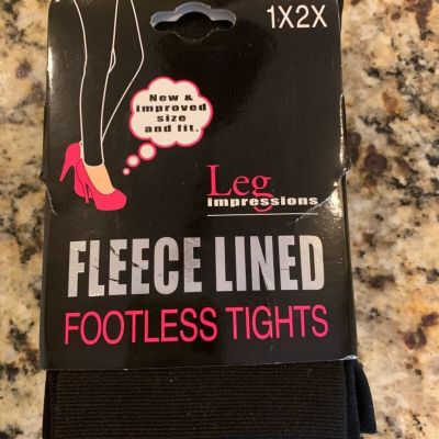 Leg Impressions Fleece Lined Footless Tights- Black  size1X2X- runs small