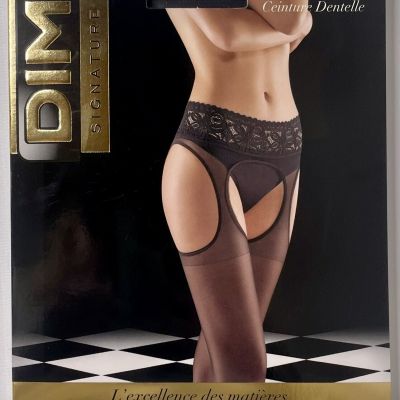 DIM Black Suspender Tights with Lace Waistband