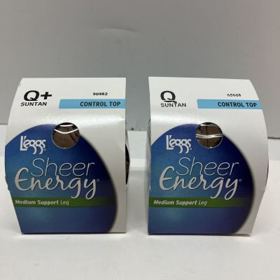 Two L'eggs Sheer Energy Control Top Medium Support Pantyhose , Size Q+, Q SUNTAN
