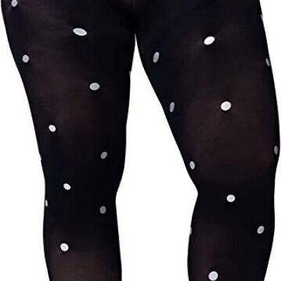 Microfiber Tights Women's Plus Black w Silver Polka Dots 1 pair Size 3/4 NEW