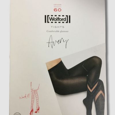 $260 Wolford Women's Black Solid Stretch Avery Crystal Tights Size Small