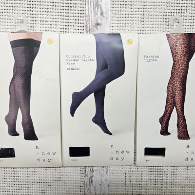 3 Pack A New Day Women's Thigh Highs, Opaque & Fashion Tights S/M Black & Navy