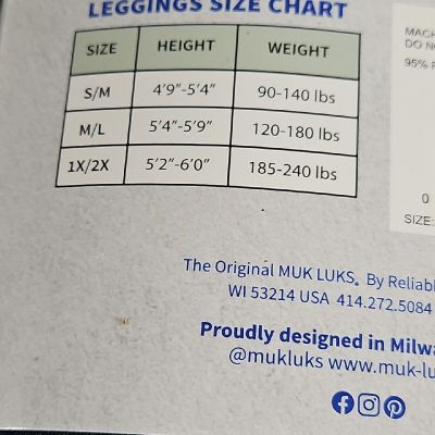 Muk Luks Womens Fleece Lined Leggings Black Size S/M Height 4'9-5'4 Style: 22115