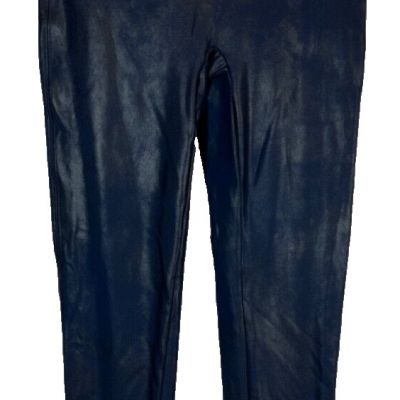 SPANX L Faux Leather Shiny LEGGINGS-# 2437-NAVY Blue- Pull On Tight Pants A13