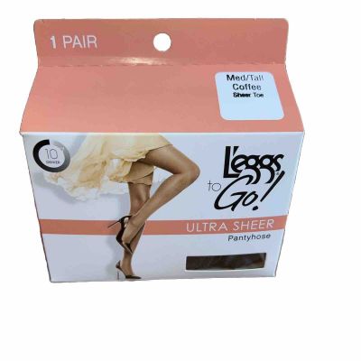 Leggs To Go! Ultra Sheer Pantyhose - Medium Tall - LOT Coffee Sheer Toe 10 Pairs