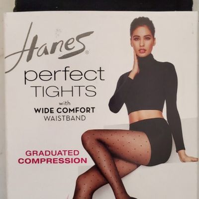 Hanes Perfect Tights With Compression Dot And Control Top Black MEDIUM - NEW