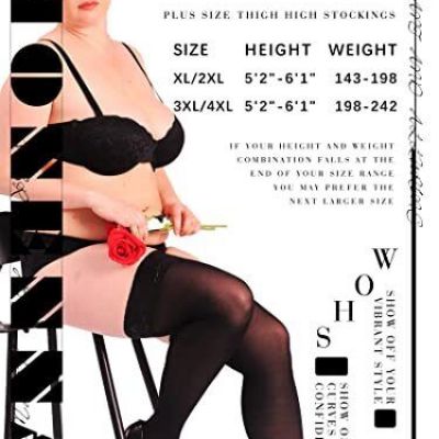 HONENNA Plus Size Thigh High Stockings Semi Sheer Stay Up Lingerie Lace Top P...
