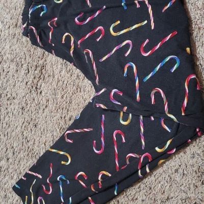 Women's Size Large SBS Fashion Leggings Black With Colorful Candy Cane Warm (L)