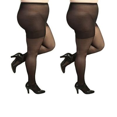 Plus Size Pantyhose for Women Soft Sheer Queen Tights 2 Pairs 3X-4X Black