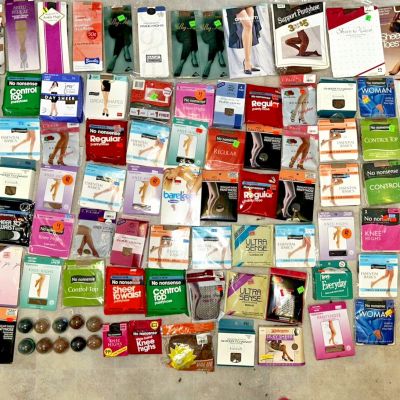 HUGE LOT 88 Pairs of Vintage Pantyhose Nylons & Knee Hi's Mixed Colors & Sizes