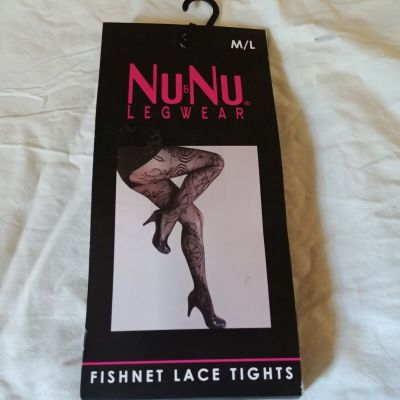 Nu & Nu Leg Wear Black Fishnet Lace Tights, M/L, NEW
