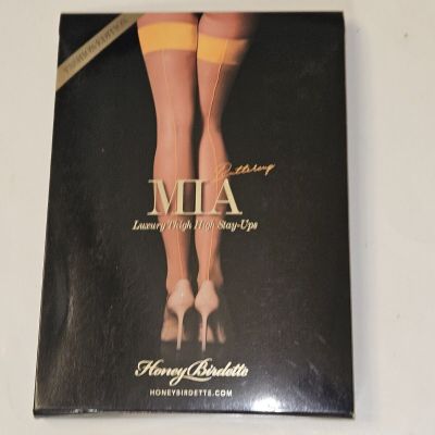 Honey Birdette Mia Buttercup Stockings Luxury Thigh High Stay Ups size S new