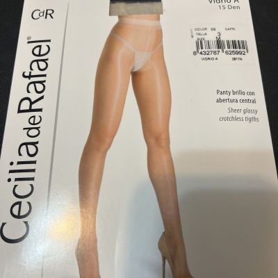 Cecilia de Rafael Vidrio 15 Den Glossy Sheer Crotchless Pantyhose Size 3 M