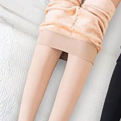 Plush Lined Tights, Opaque High Waist Thermal Elastic Waist