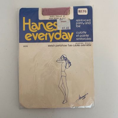 Vintage Hanes Everyday Stretch Pantyhose Pink Rose Size B Style 8090