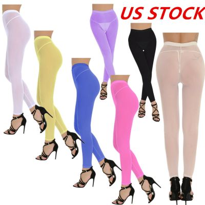US Sexy Women's See Through Sheer Mesh Lingerie Stretchy High Waist Tights Pants