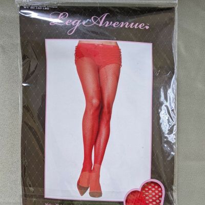 NEW - Leg Avenue - One Size - Red Fishnet Tights Pantyhose